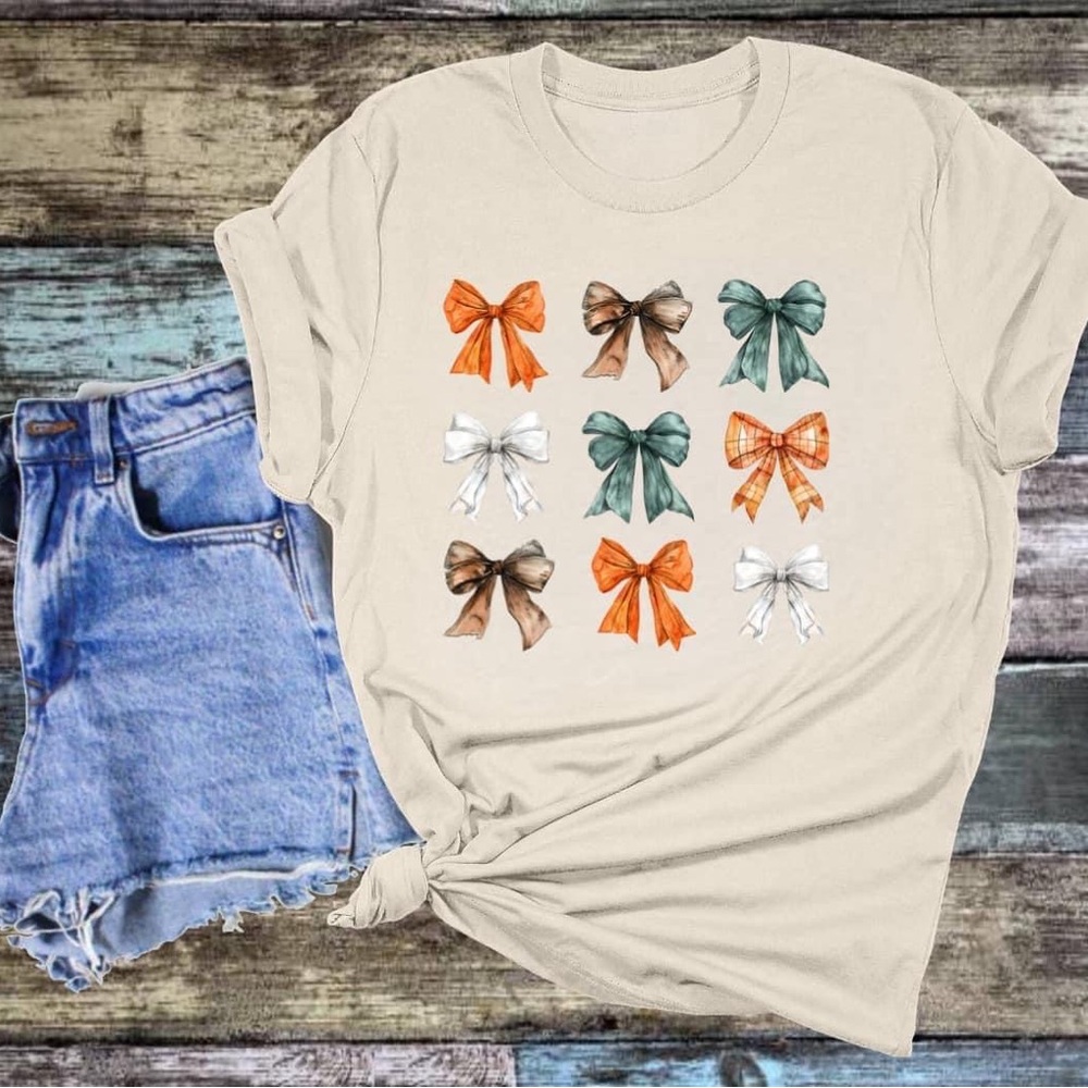 Fall Themed Coquette Bow Tee - Fall Tee Shirt - bows